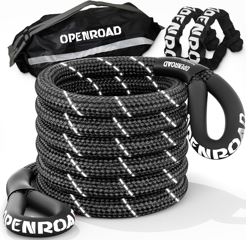 OPENROAD Kinetic Recovery Tow Rope, 4800 LBS (1in x 30ft with Soft Shackle) Extreme Duty 35% Elasticity Energy Offroad Snatch Strap, Vehicle Recovery Kit for Jeep Car Truck ATV UTV SUV - Image 1